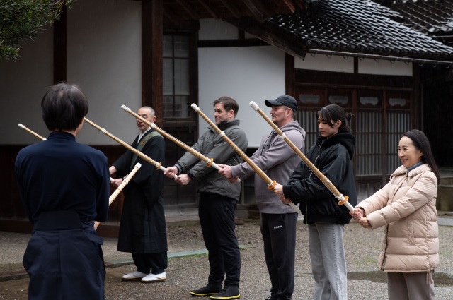 Morning activities at the temple, experiencing the samurai spirit