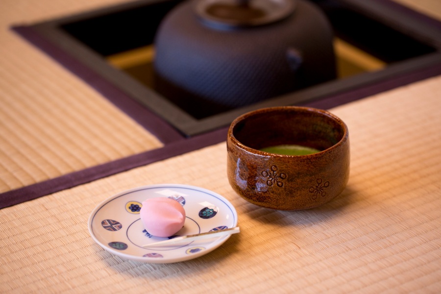 Green tea with a view of the Japanese garden