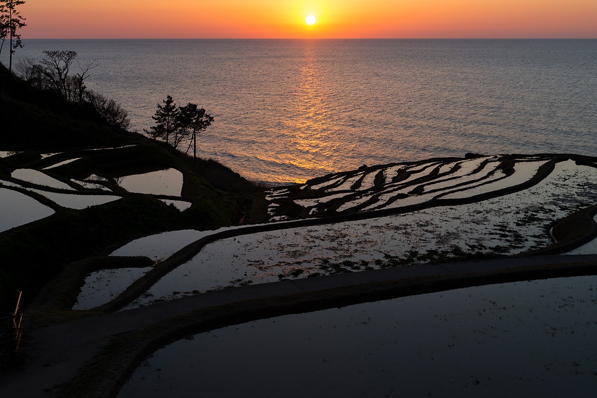 Shiroyone Senmaida Rice Terraces, a famous sunset lookout point, Wajima City