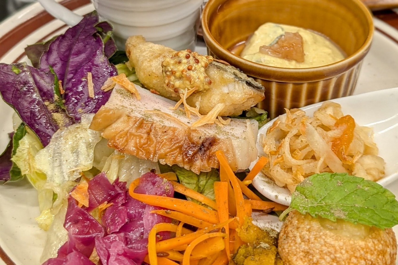 Salad featuring Kinjiso, a local Kanazawa vegetable