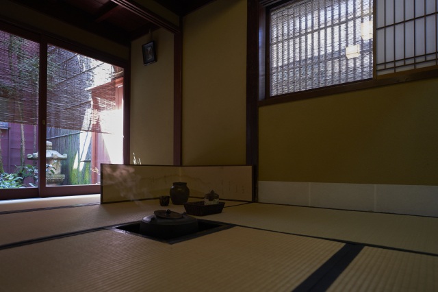 A tearoom overlooking a Japanese garden