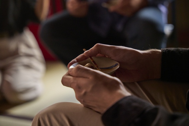 A piece of dainty Japanese sweets before matcha.
