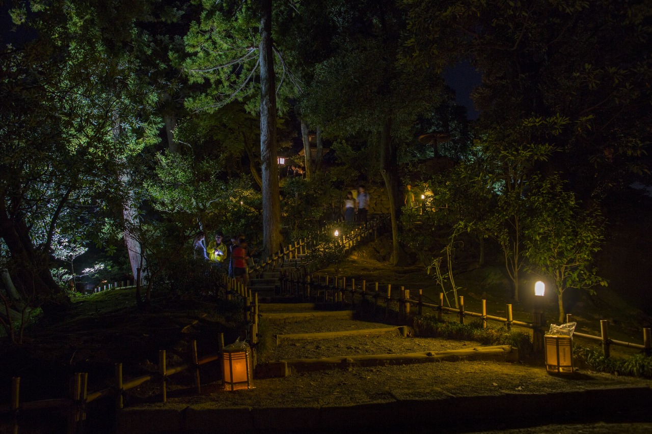 Jardín Kenrokuen durante la noche (contemplación de luciér…